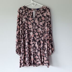 Aeropostale Mini Dress Long Sleeve Floral Black Pink White Extra Small XS